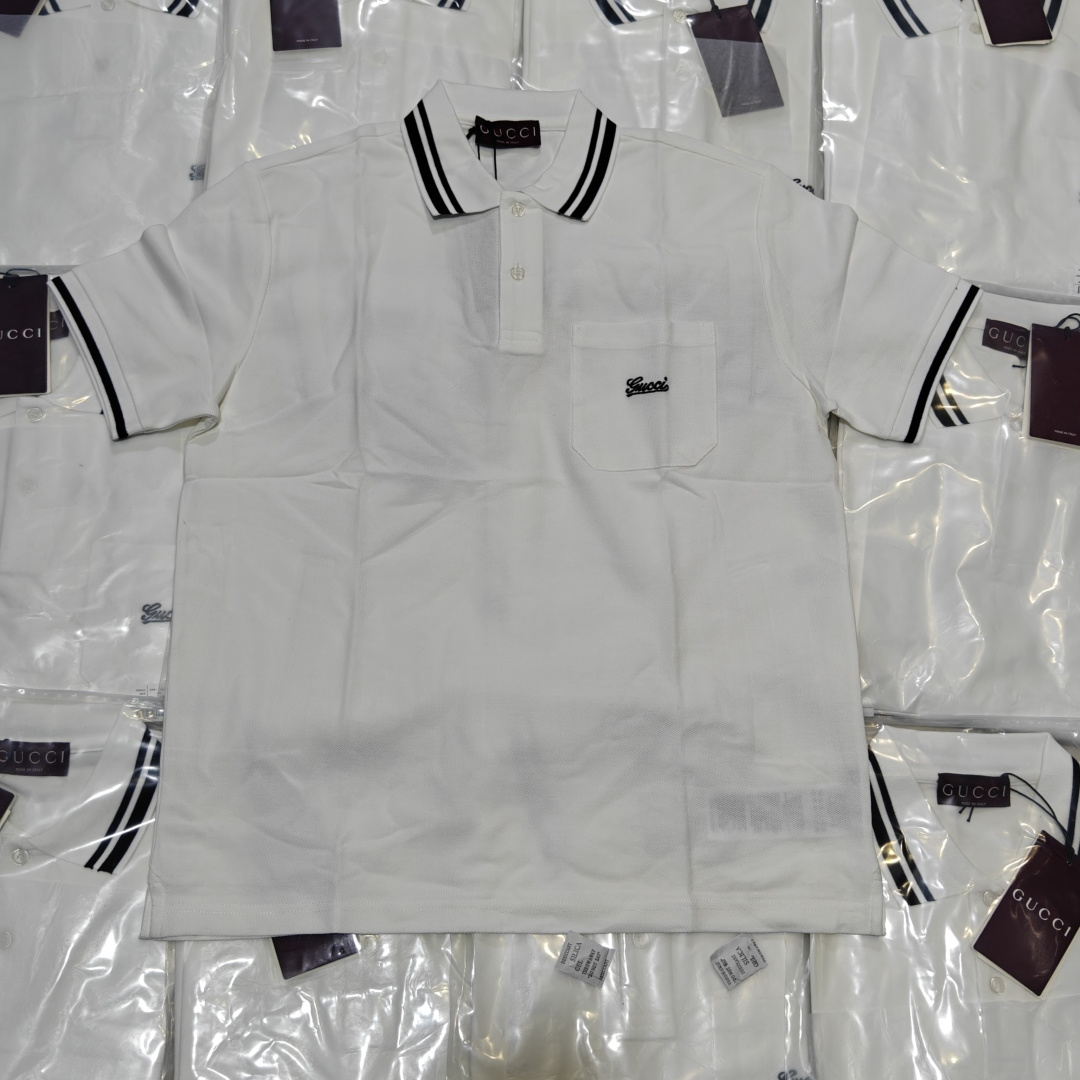 GUCCI GUC polo de manga corta con bolsillo bordado, foto real del lote