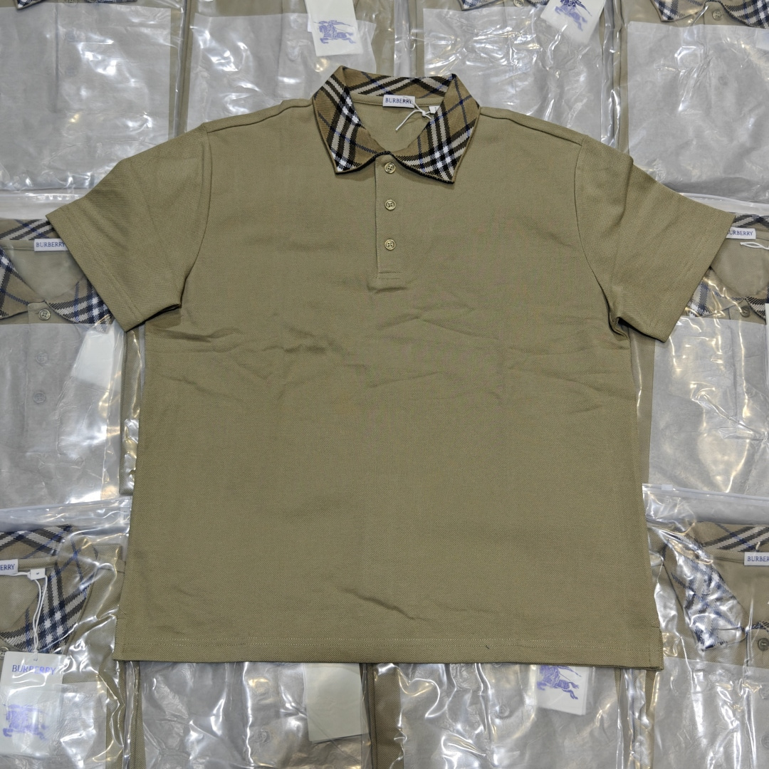Camisa POLO de manga corta con empalme a cuadros BURBERRY BBR, tiro real
