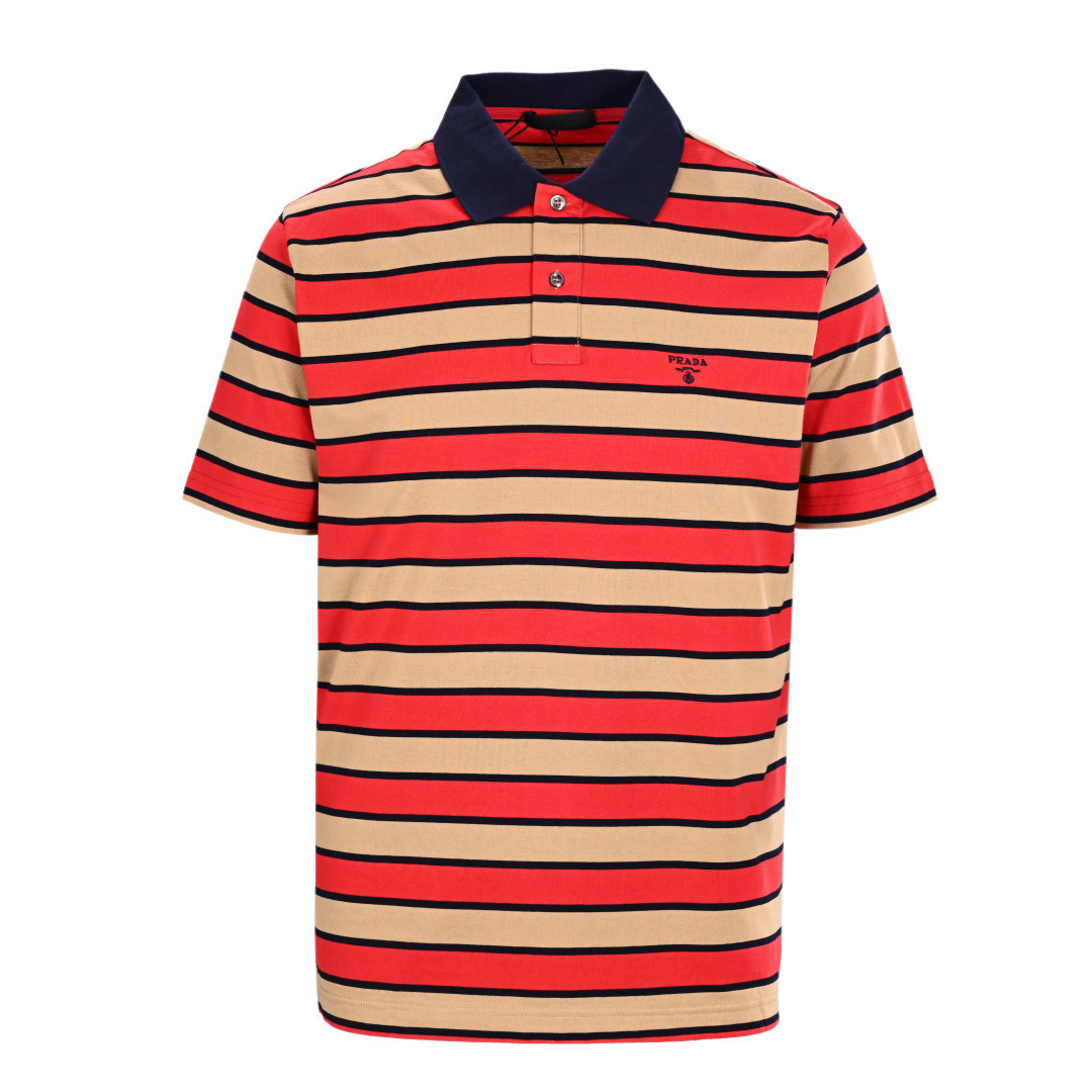 (Versión superior) Polo PRADA PRD de manga corta a rayas rojas y verdes. La versión original se compró por 7.000. Se pe…