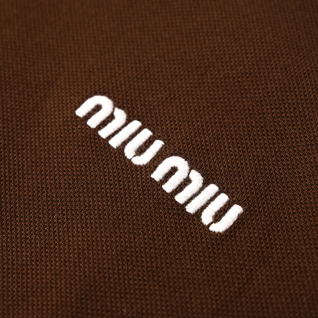 Miu Miu MIU MIU缪缪MM 蓝拼领珠地布短袖POLO衫