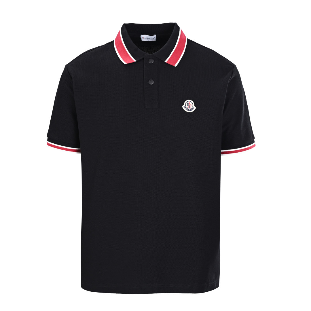 (Versión alta) MONCLER Mengkou MC polo de manga corta con cuello rojo, confeccionado con tela de piqué personalizada de…