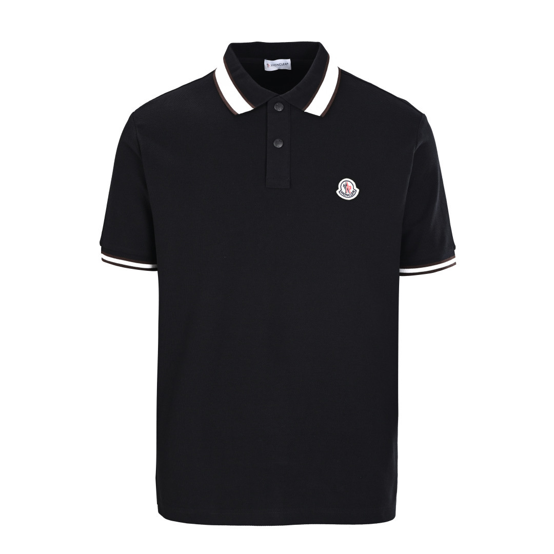 (Versión alta) MONCLER Mengkou MC polo de manga corta con cuello color café, confeccionado con tela de piqué personaliz…
