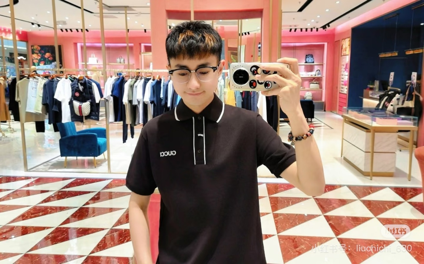 GUCCI古驰GUC 撞色领字母激光刺绣短袖polo衫 上身参考
