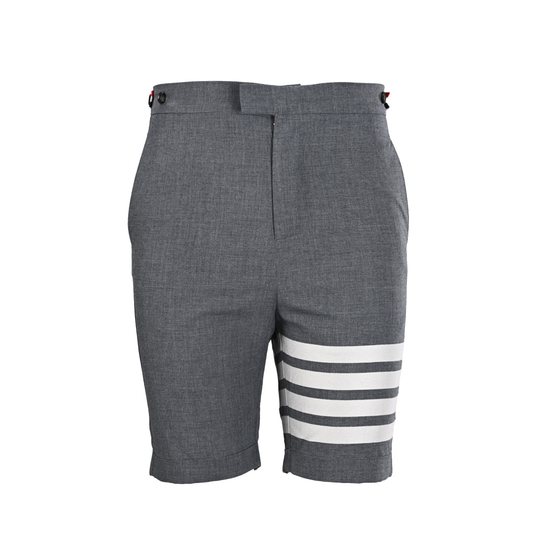 Thom Browne Gray Wool Shorts with White Stripe Detail - Size 1-4