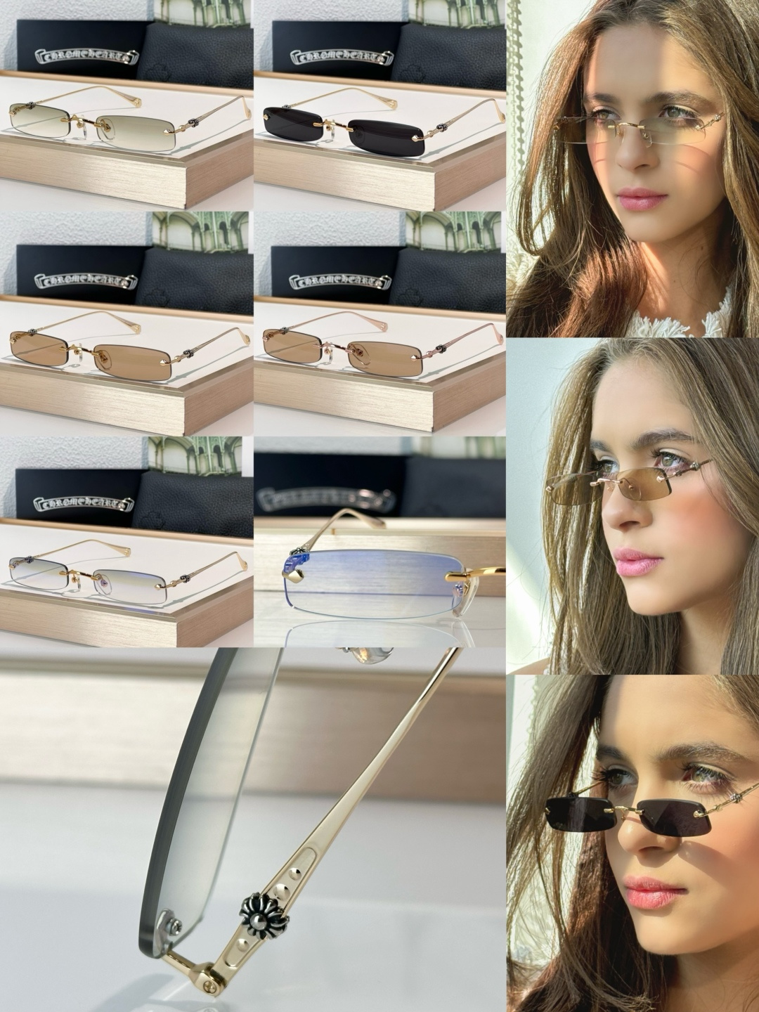 Chrome Hearts CH5713 Rimless Rectangular Sunglasses Trendy Shades