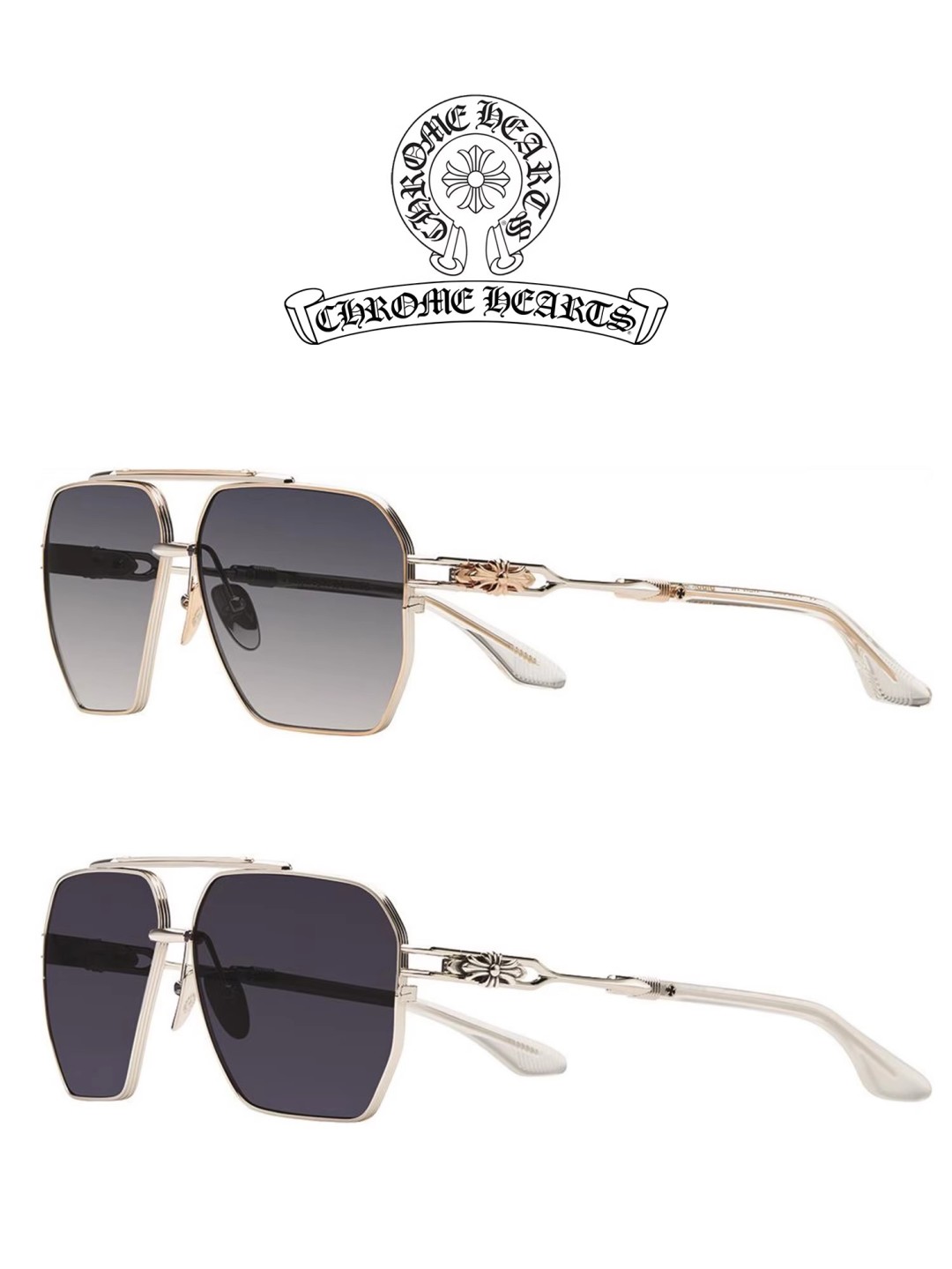 Chrome Hearts Ripping Aviator Sunglasses Gold Frame Grey Lens 60-12-148 8 cmp i1745670070041 3519 0 7