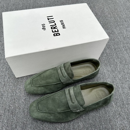Berluti Lorenzo Scritto Camoscio Suede Leather Loafers, Green, Sizes 39-44 1 Berluti Lorenzo Scritto Camoscio Suede Leather Loafers, Green, Sizes 39-44