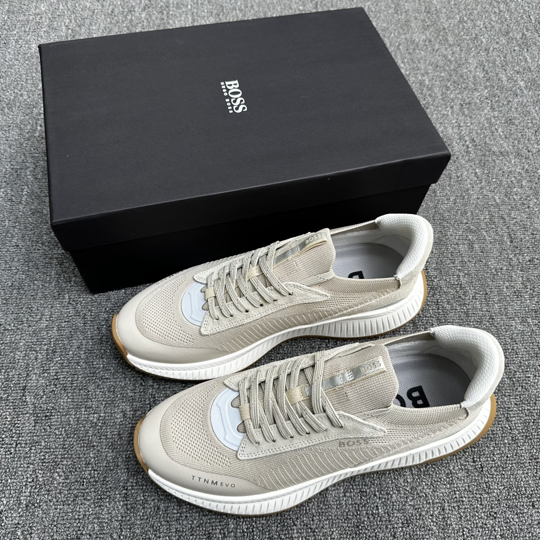 NO:356603,BOSS TTNM EVO knitted and leather men's sneakers This fashionable sneakers are made of knitted upper spliced ​​calfskin, with the 