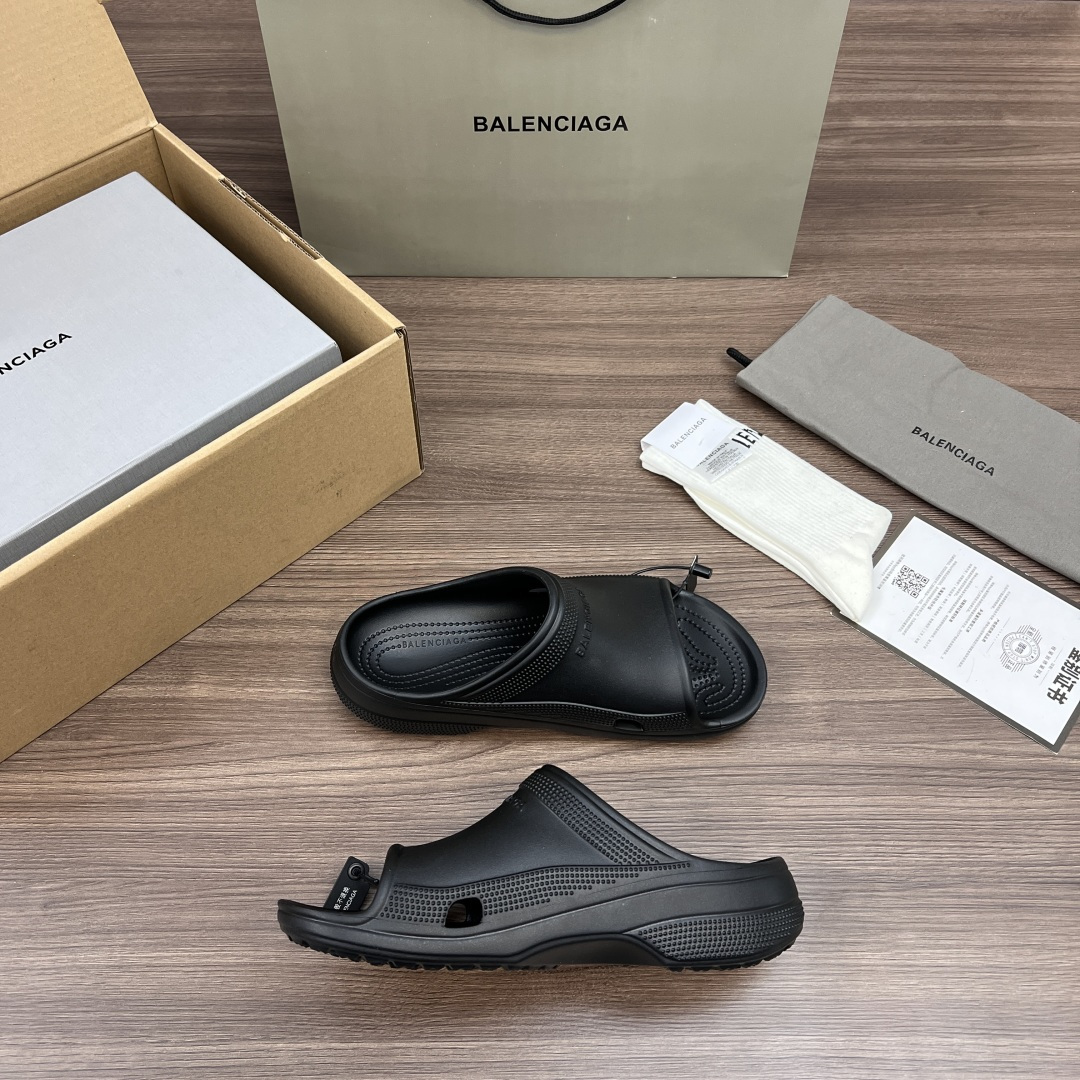 Balenciaga Crocs x Balenciaga巴黎世家 平跟套脚一字拖鞋 男款 黑色
