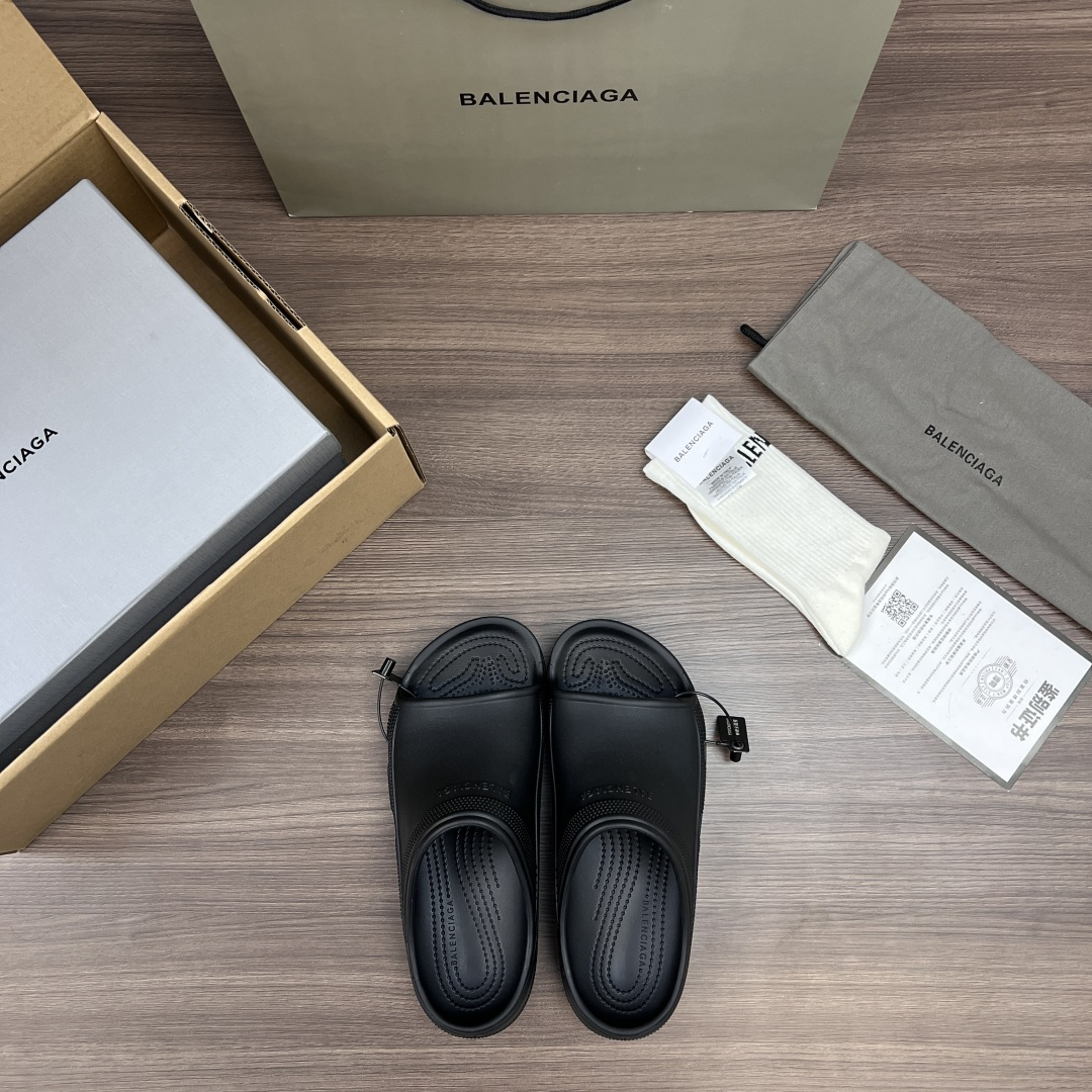 Balenciaga Crocs x Balenciaga巴黎世家 平跟套脚一字拖鞋 男款 黑色