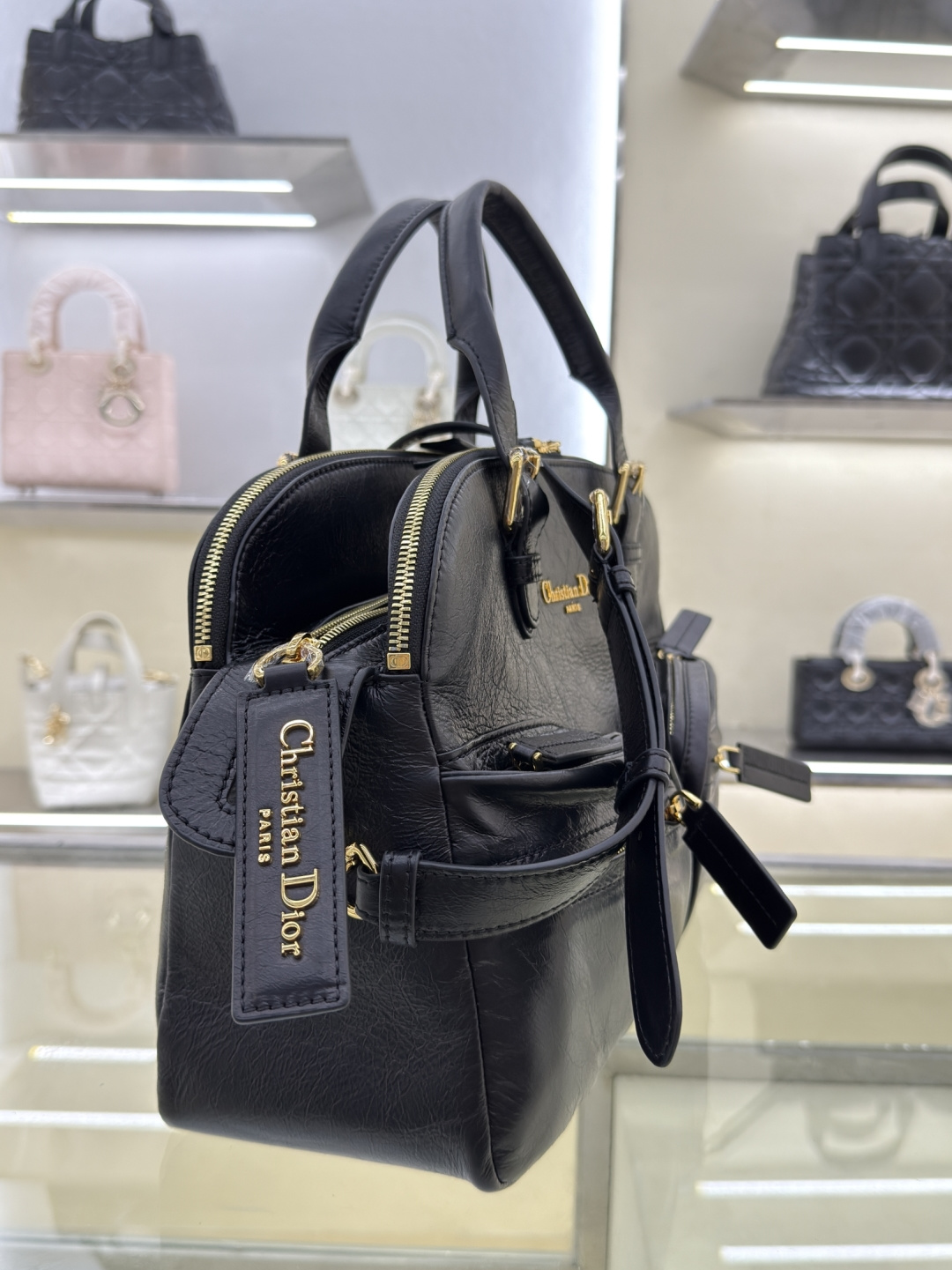 Dior Grand Tour Bowling Bag Black Wrinkled Leather with Gold Hardware 3 cmp windows1750025396414 17292924852071203634