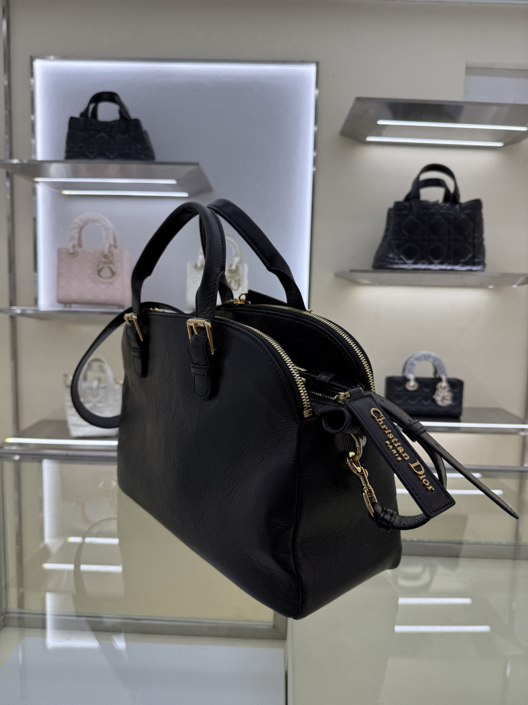 Dior Grand Tour Bowling Bag Black Wrinkled Leather with Gold Hardware 5 cmp windows1750025402829 991766490517863081