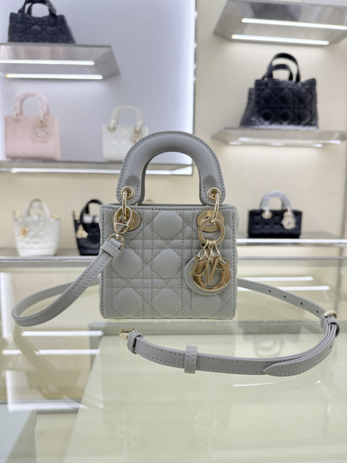 Dior Micro Lady Bag, Lambskin Leather, Cloud Gray, Top Handle Bag, 12x10x5cm 1 Dior Micro Lady Bag, Lambskin Leather, Cloud Gray, Top Handle Bag, 12x10x5cm