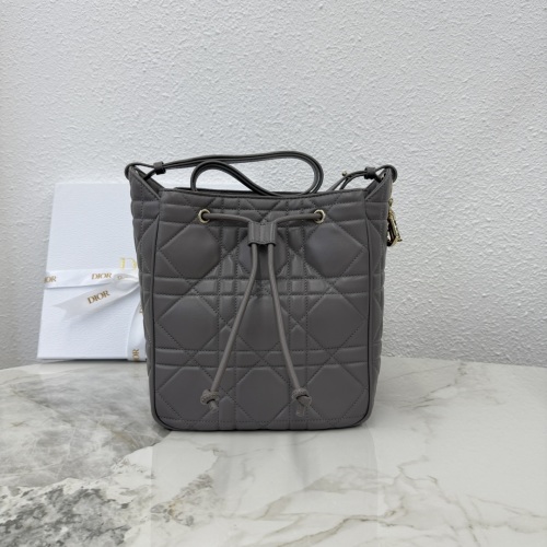 Dior D-Motion Bucket Bag Gray Lambskin with Cannage Stitching and D.I.O.R. Charm 1 Dior D-Motion Bucket Bag Gray Lambskin with Cannage Stitching and D.I.O.R. Charm
