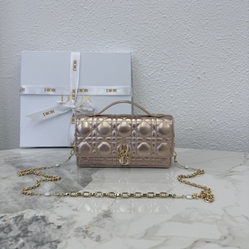 Lady Dior Champagne Lambskin Pearl Embellished Clutch with Chain 1 Lady Dior Champagne Lambskin Pearl Embellished Clutch with Chain