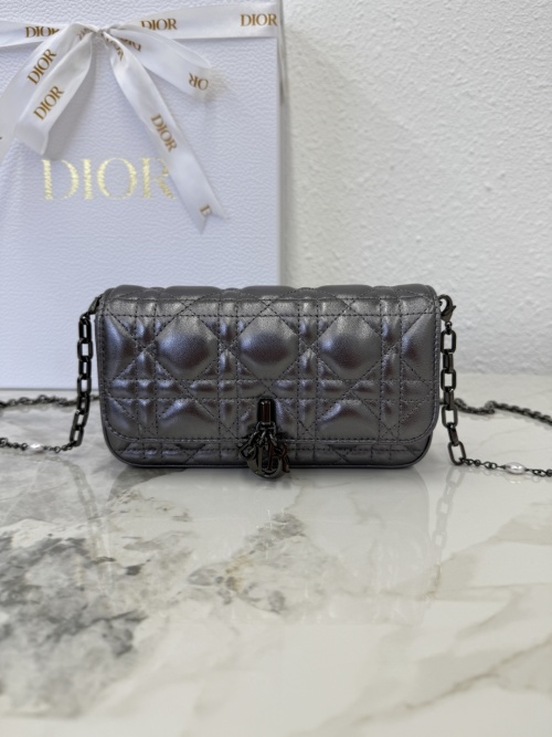 Dior Talk Phone Bag in Gunmetal Lambskin with Cannage Stitching 1 Dior Talk Phone Bag in Gunmetal Lambskin with Cannage Stitching