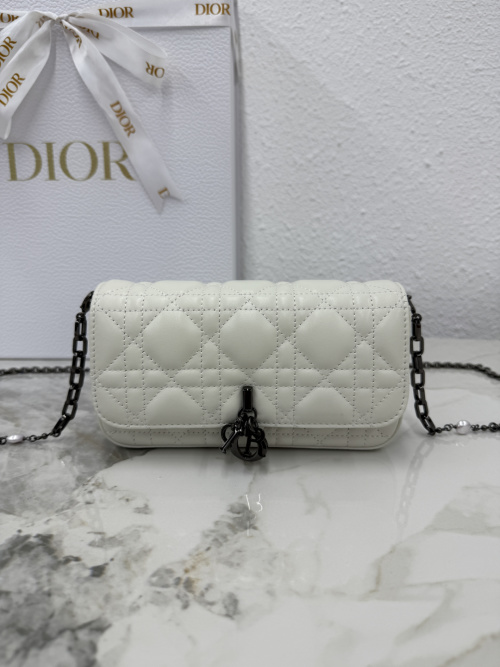 Dior My Dior Talk White Lambskin Phone Bag with Cannage Stitching 1 Dior My Dior Talk White Lambskin Phone Bag with Cannage Stitching