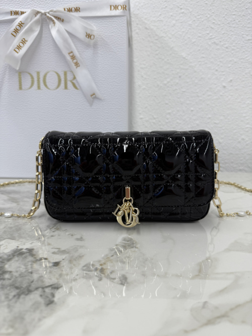 Dior My Dior Talk Black Patent Leather Phone Bag with Chain Strap 1 Dior My Dior Talk Black Patent Leather Phone Bag with Chain Strap