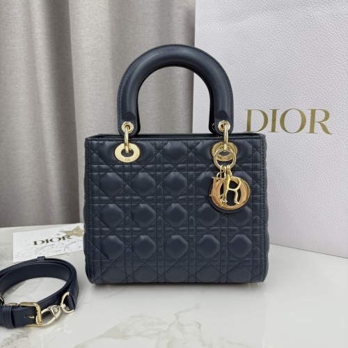 Lady Dior Top Handle Bag Blue Lambskin with Cannage Stitching, Medium 1 Lady Dior Top Handle Bag Blue Lambskin with Cannage Stitching, Medium