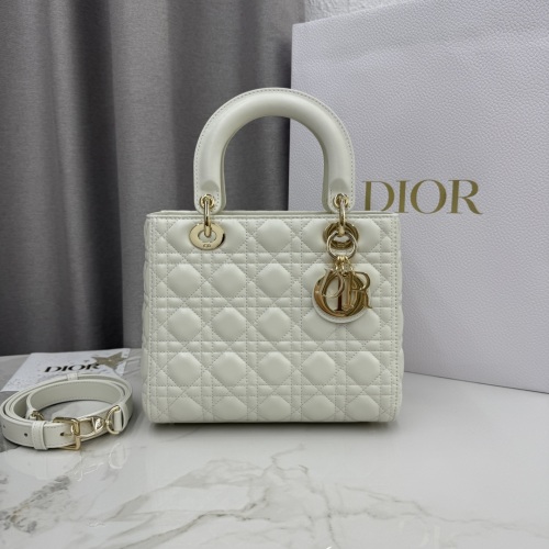 Lady Dior Top Handle Bag White Lambskin with Cannage Stitching and Charms 1 Lady Dior Top Handle Bag White Lambskin with Cannage Stitching and Charms