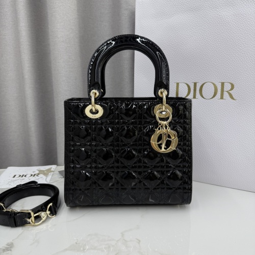 Dior Lady Dior Medium Black Patent Leather Bag with Gold Hardware 1 Dior Lady Dior Medium Black Patent Leather Bag with Gold Hardware