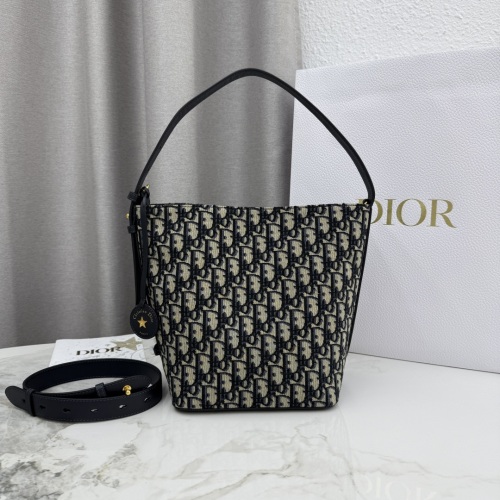 Diorrstar Small Bucket Bag, Blue Oblique Jacquard, Adjustable Leather Strap 1 Diorrstar Small Bucket Bag, Blue Oblique Jacquard, Adjustable Leather Strap