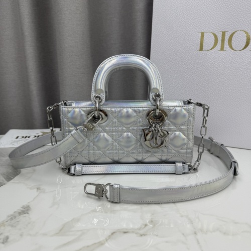 Dior Lady D-Joy Bag, 22cm, Iridescent Silver Lambskin with Chain and Leather Strap 1 Dior Lady D-Joy Bag, 22cm, Iridescent Silver Lambskin with Chain and Leather Strap
