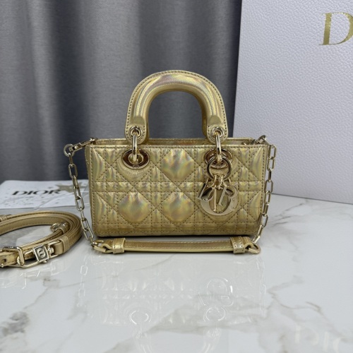 Lady D-Joy Bag, 16.5cm, Iridescent Gold, Detachable Chain & Leather Straps 1 Lady D-Joy Bag, 16.5cm, Iridescent Gold, Detachable Chain & Leather Straps