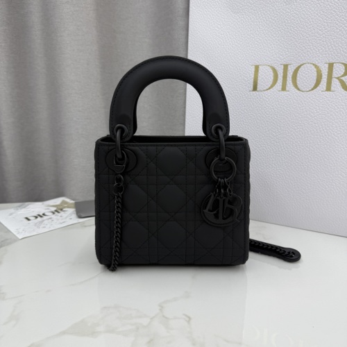 Lady Dior Mini Black Matte Leather Satchel Bag with Chain 4 Lady Dior Mini Black Matte Leather Satchel Bag with Chain