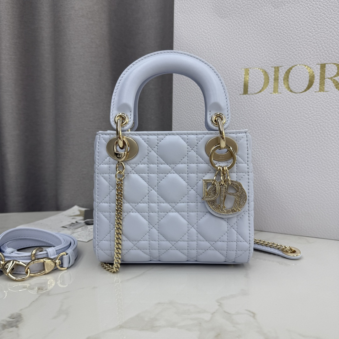 Bolso de señora original de primera calidad, versión con chip de cuero, tres paneles azul glaciar - hebilla de piel de …