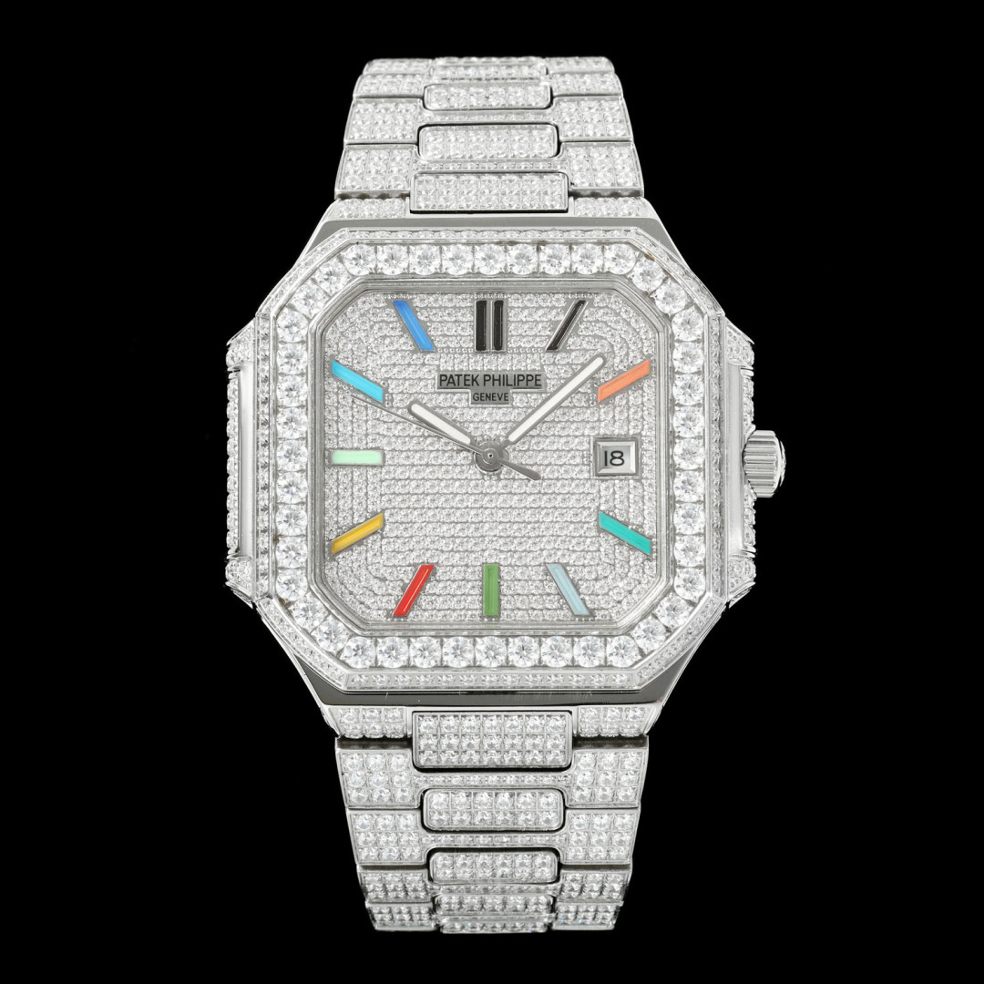 NO:157062,Patek Philippe Full Diamond Square CUBITUS Series 5821/1A-001 Explore the perfect combination of luxury and exquisite craftsmanship × The perfect combination of steel and diamonds combines gorgeousness and sportiness very cleverly. Exquisite diamonds are set on the case, reflecting a beautiful light. × The mirror is made of scratch-resistant and bump-resistant sapphire crystal glass. The 3-point area has a calendar window, and it is paired with a classic three-needle design, which will not appear complicated and redundant. × Whether it is appearance or performance, it is meticulous, perfectly controlling the thickness of the watch head. New upgrades, the brand is world-famous for the perfect combination of extraordinary jewelry and stars. This luxurious Patek Philippe watch is unique and charming, a sublimation of perfect craftsmanship and a symbol of the identity of a successful person.,, patek philippe19860909百达翡丽 满钻 方形 CUBITUS系列 5821/1A-001 探索奢华与精湛工艺的完美结合 ×精钢材质和钻石的完美搭配,把华丽感与运动感结合在一起十分巧妙.一颗颗精美的钻石被镶嵌在表壳上,交相辉映出一种美丽的光芒. ×镜面采用抗刮花,耐磕碰的蓝宝石水晶玻璃.3点位设有日历窗口,搭配经典的大三针设计,不会显得复杂多余. ×无论外观或是性能都是一丝不苟,完美的控制了表头的厚度.全新升级,品牌举世闻名超凡珠宝满天星完美结合,这款豪华百达翡丽腕表独特及富有魅力设计,是展现完美工艺的升华之作,是成功人士身份的象征.,,patek philippe,Watch