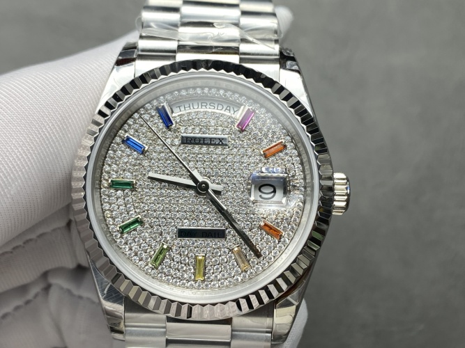 Rolex Day-Date 36mm Steel Watch with Diamond and Colorful Markers 1 Rolex Day-Date 36mm Steel Watch with Diamond and Colorful Markers