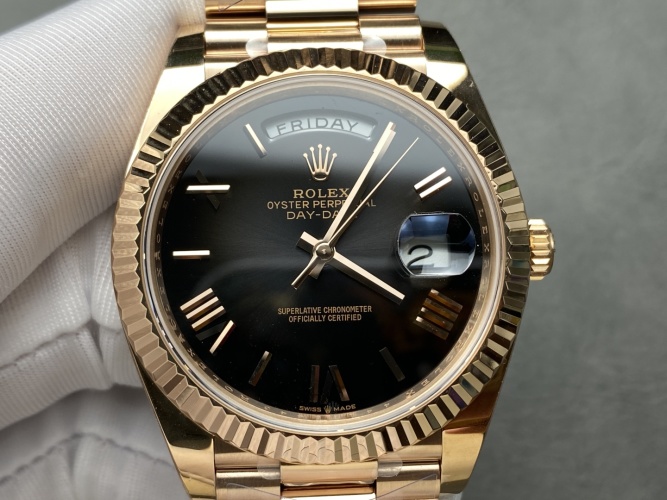 ARF Rolex Day-Date 40mm Replica Watch with 3255 Movement, Gold and Black