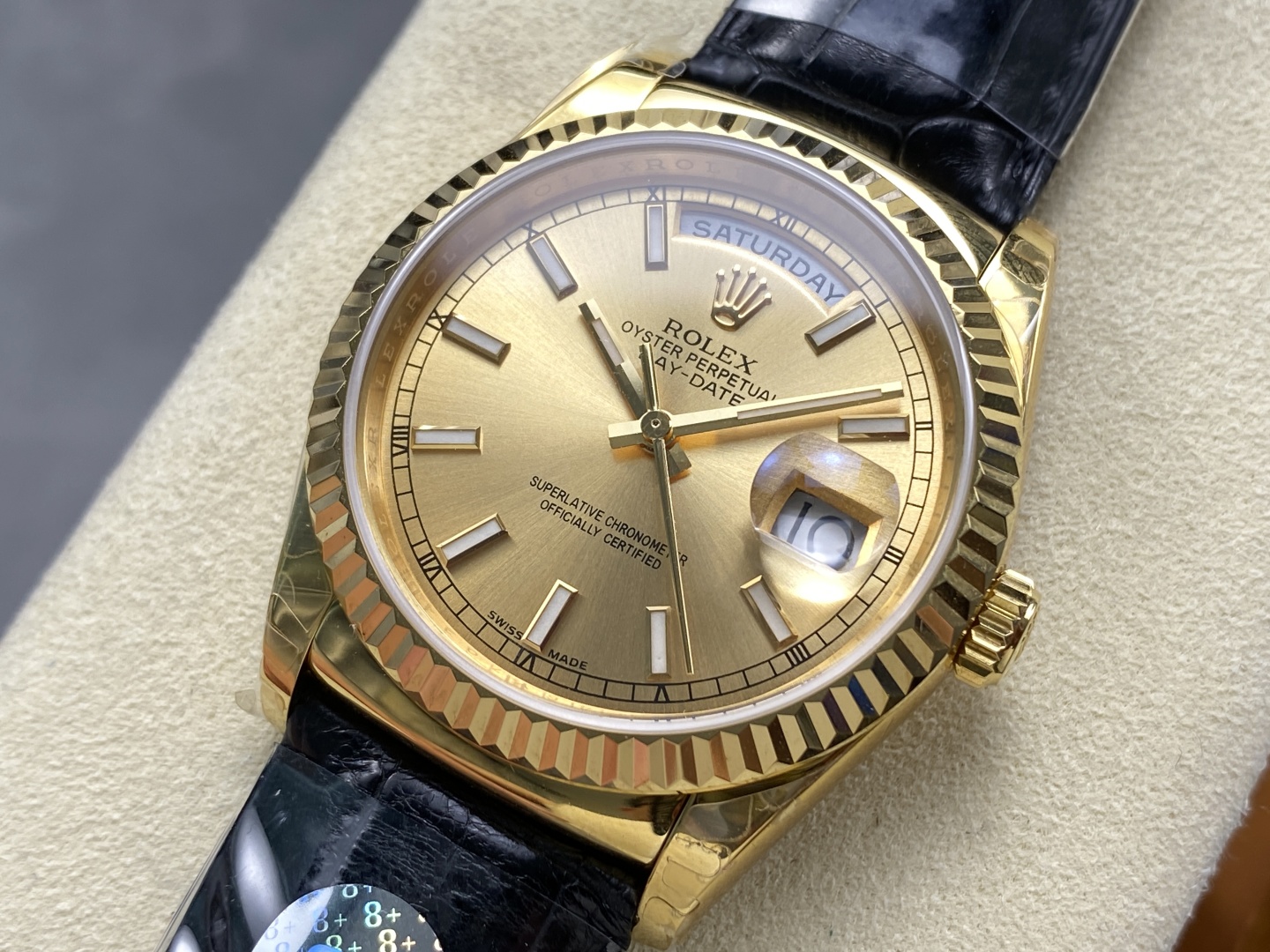 Rolex Day-Date 36mm Gold Dial Black Band Men's Watch 3 cmp i1745347594014 6783 0 2