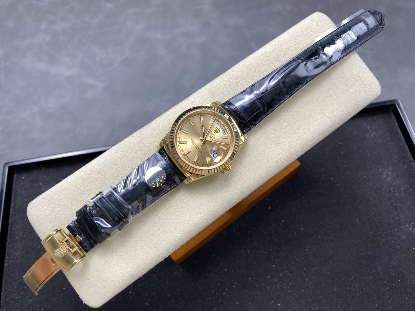 Rolex Day-Date 36mm Gold Dial Black Band Men's Watch 4 cmp i1745347594014 8406 0 3