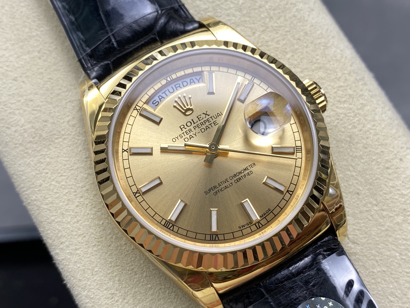 Rolex Day-Date 36mm Gold Dial Black Band Men's Watch 2 cmp i1745347603095 4025 0 1