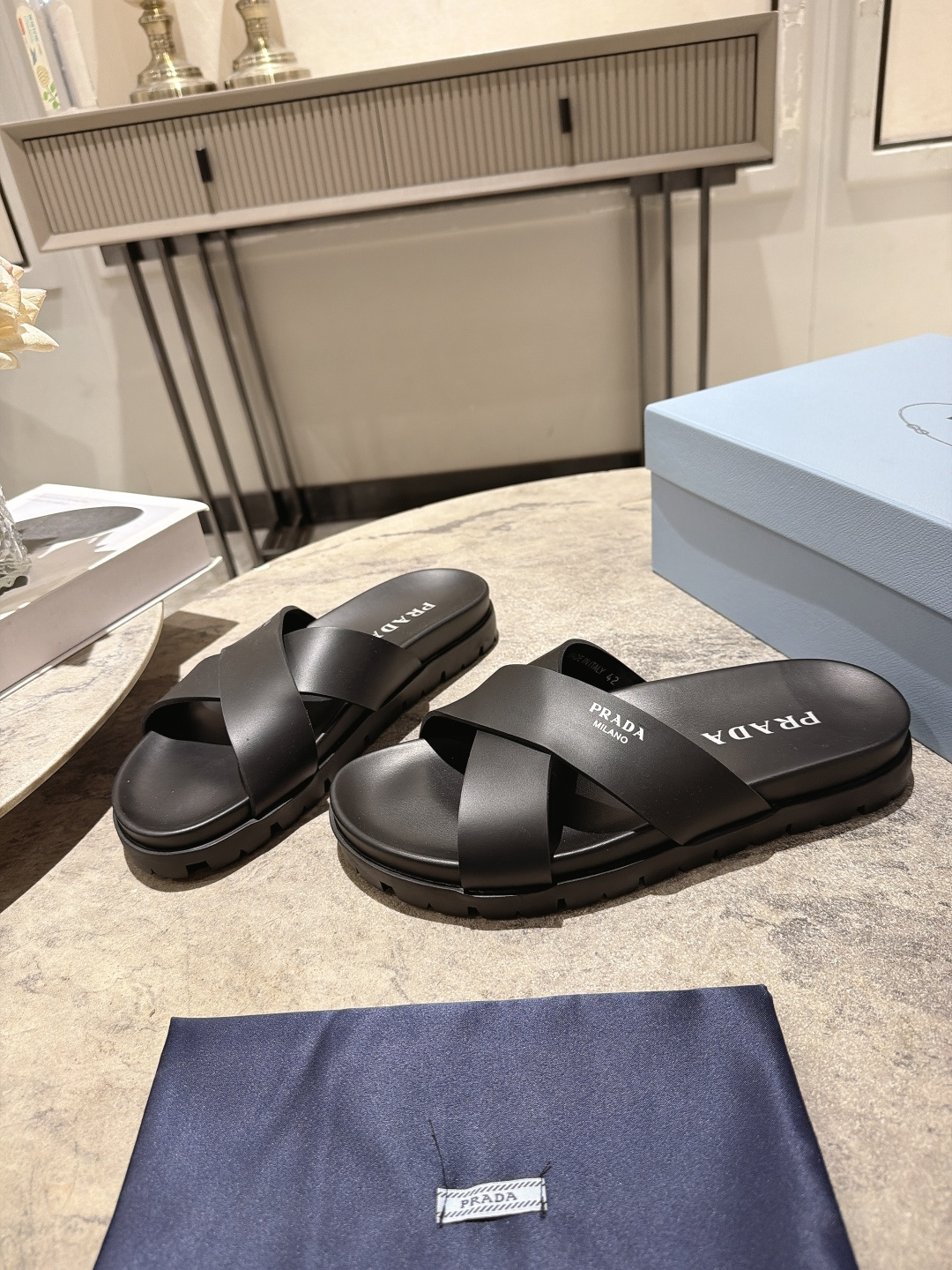 Prada Cross Strap Platform Slides