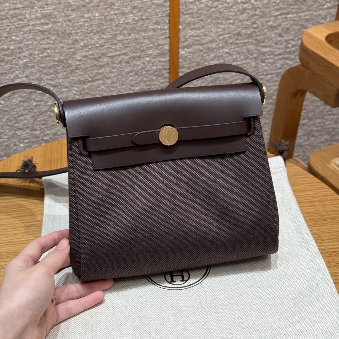 herbag mini canvas calfskin shoulder bag gold buckle