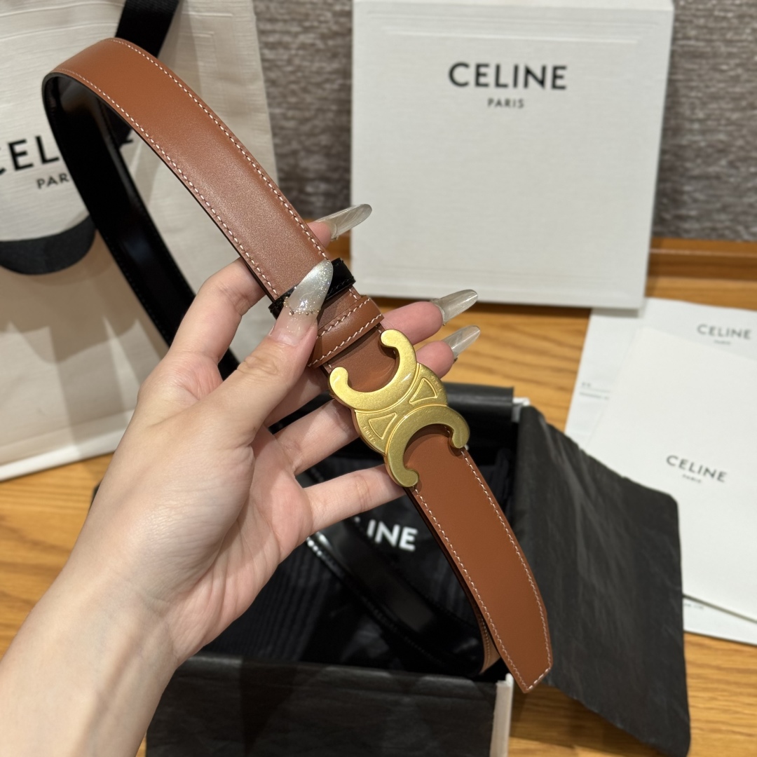 Celine Triomphe 25mm Reversible Belt with Removable Buckle, Tan/Black 5 cmp i1752751621416 9953 0 6