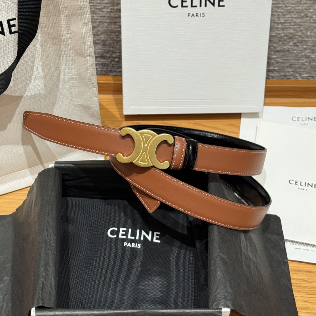 Celine Triomphe 25mm Reversible Belt with Removable Buckle, Tan/Black 3 cmp i1752751621446 1679 0 1