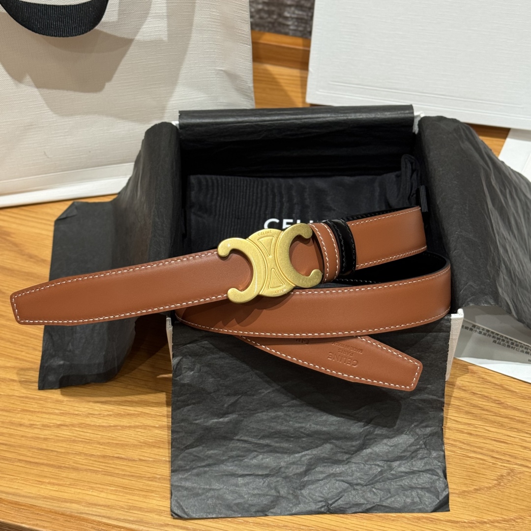 Celine Triomphe 25mm Reversible Belt with Removable Buckle, Tan/Black 2 cmp i1752751622535 433 0 0