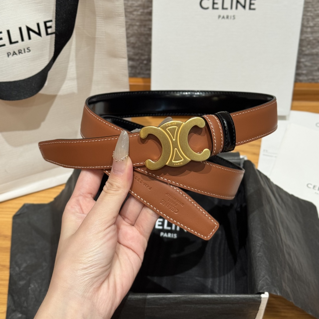 Celine Triomphe 25mm Reversible Belt with Removable Buckle, Tan/Black 4 cmp i1752751622550 5672 0 2