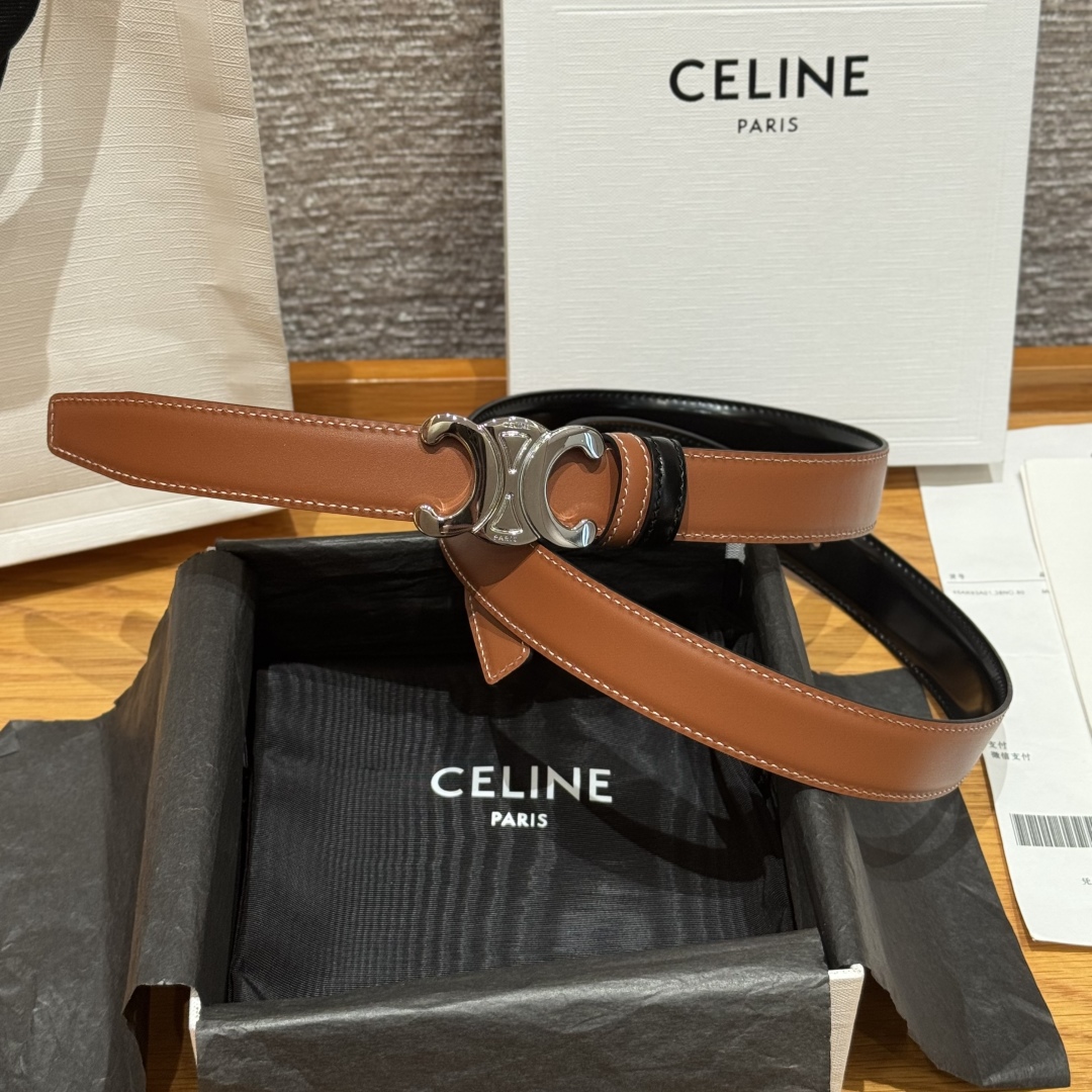 Celine TRIOMPHE 25mm Reversible Belt with Removable Buckle - Tan/Black Leather 2 cmp i1752926178970 946 0 1