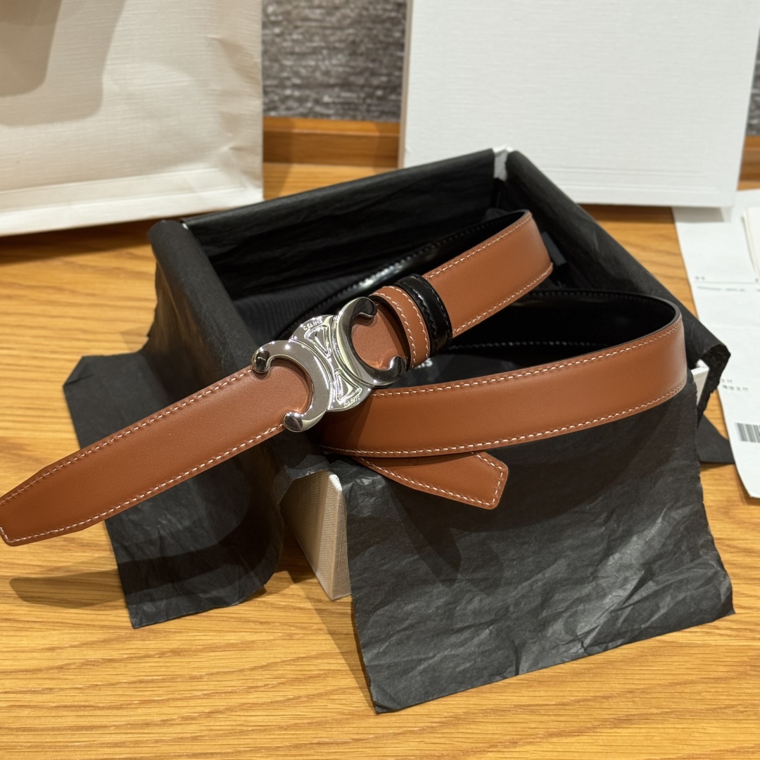 Celine TRIOMPHE 25mm Reversible Belt with Removable Buckle - Tan/Black Leather 1 cmp i1752926186234 490 0 0