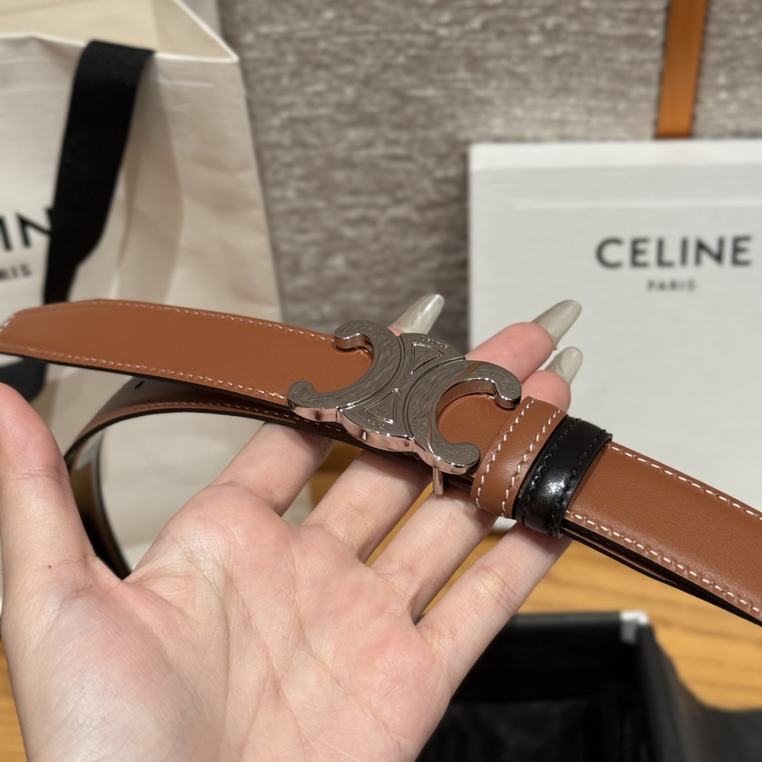 Celine TRIOMPHE 25mm Reversible Belt with Removable Buckle - Tan/Black Leather 5 cmp i1752926186235 5064 0 7