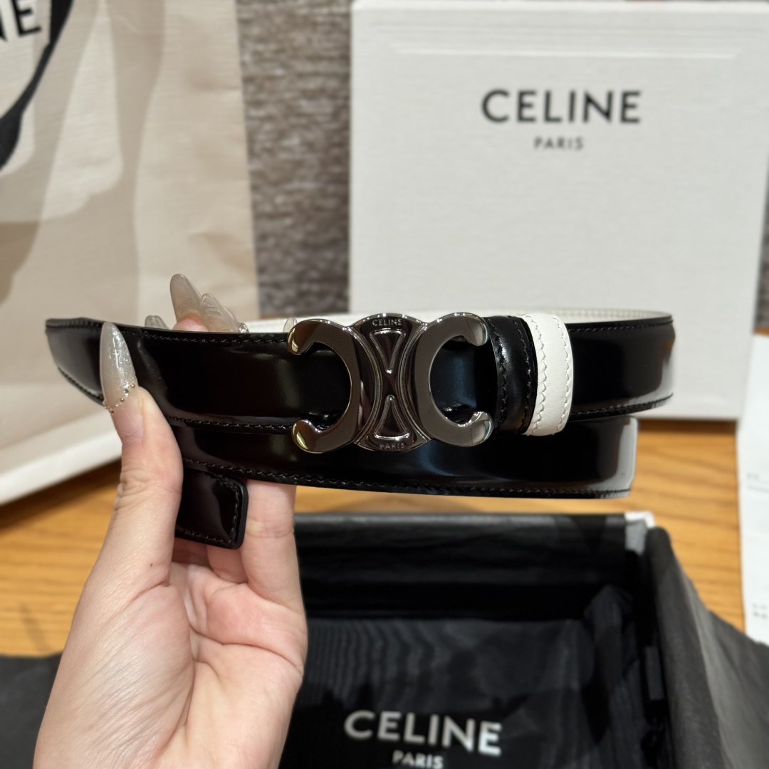 Celine Triomphe Reversible Belt 25mm - Black & White, Adjustable, Iconic Buckle 4 cmp i1752926332091 5304 0 2