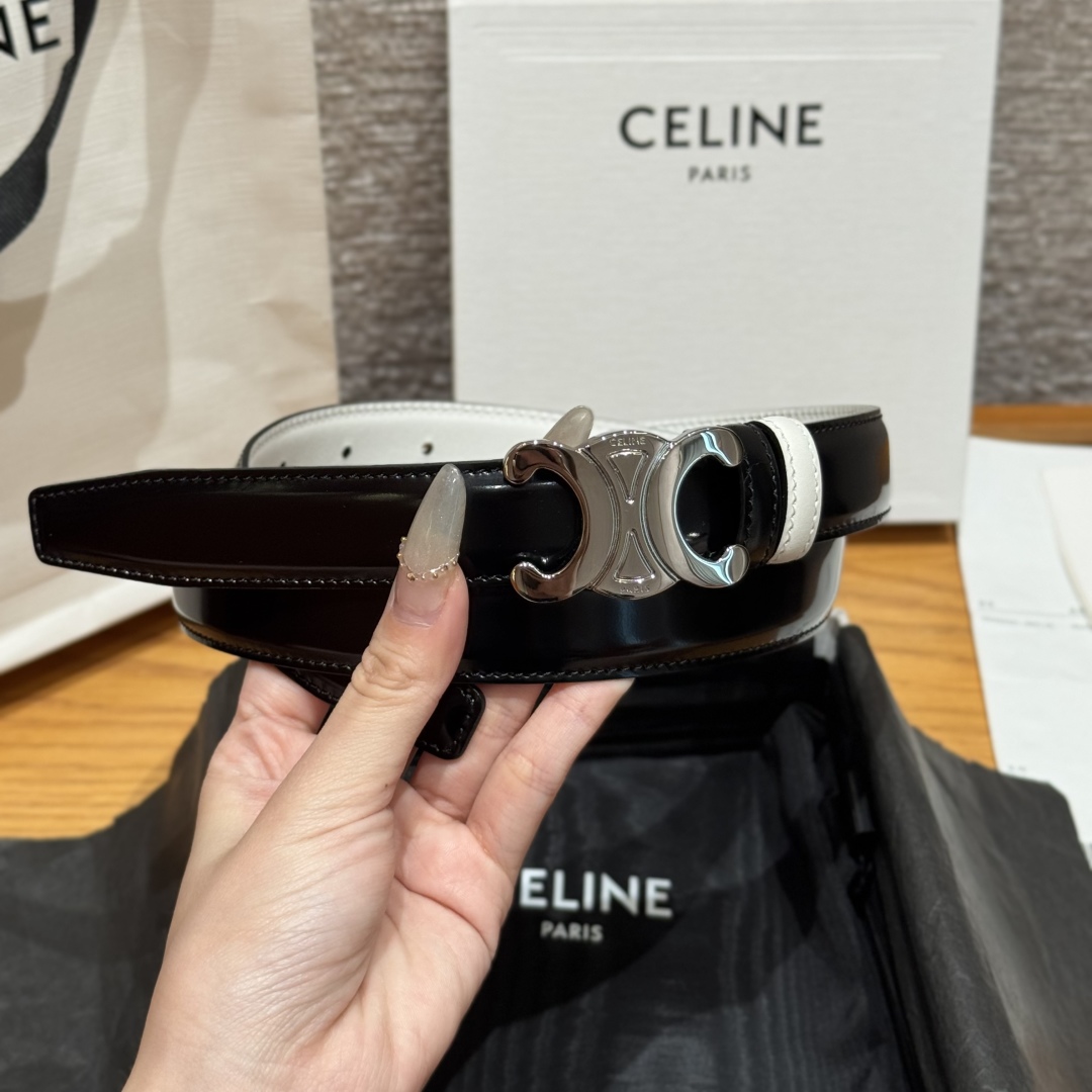 Celine Triomphe 25mm Reversible Belt with Removable Buckle - Black/White Leather 4 cmp i1752926340752 144 0 2