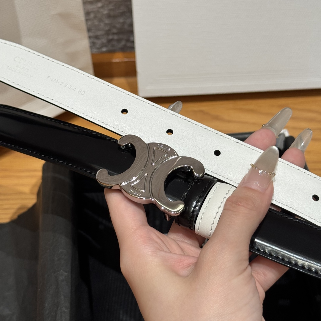 Celine Triomphe 25mm Reversible Belt with Removable Buckle - Black/White Leather 7 cmp i1752926340752 6321 0 3