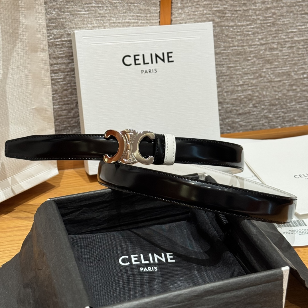 Celine Triomphe 25mm Reversible Belt with Removable Buckle - Black/White Leather 3 cmp i1752926341520 9069 0 1