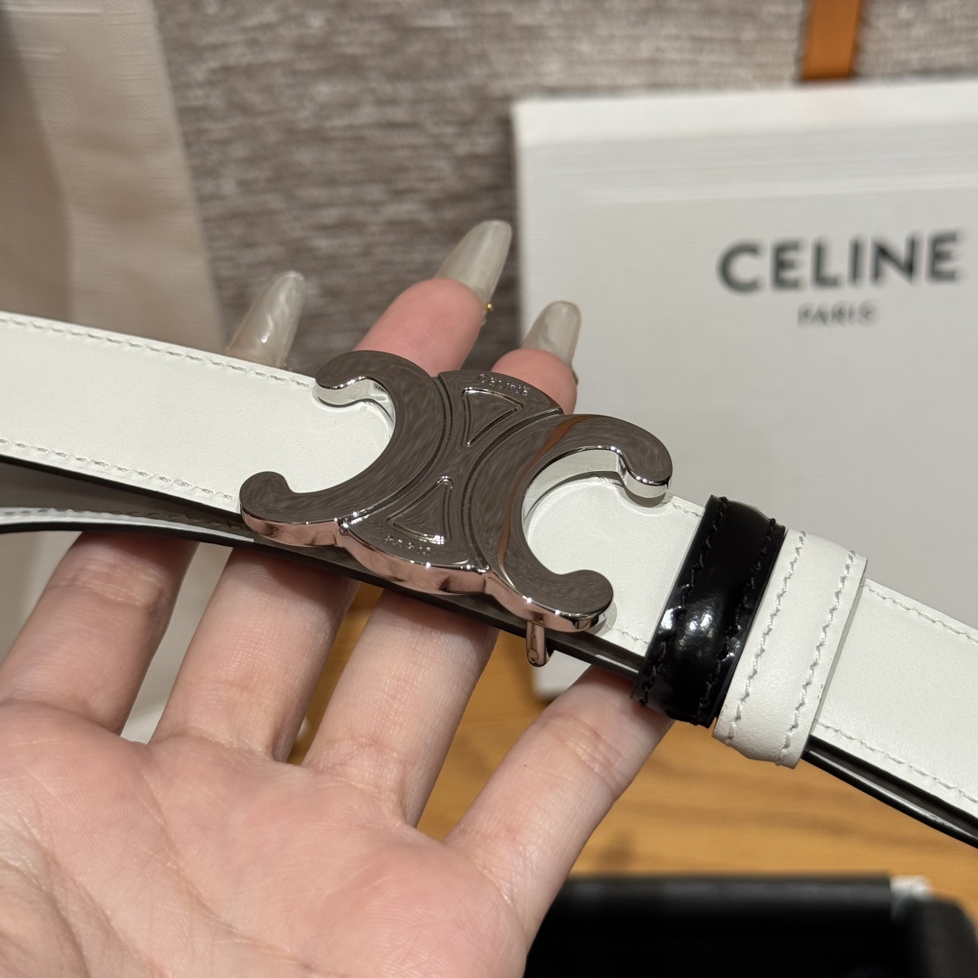 Celine Triomphe Belt 25mm Reversible White Leather with Triomphe Buckle 5 cmp i1752926424747 370 0 7